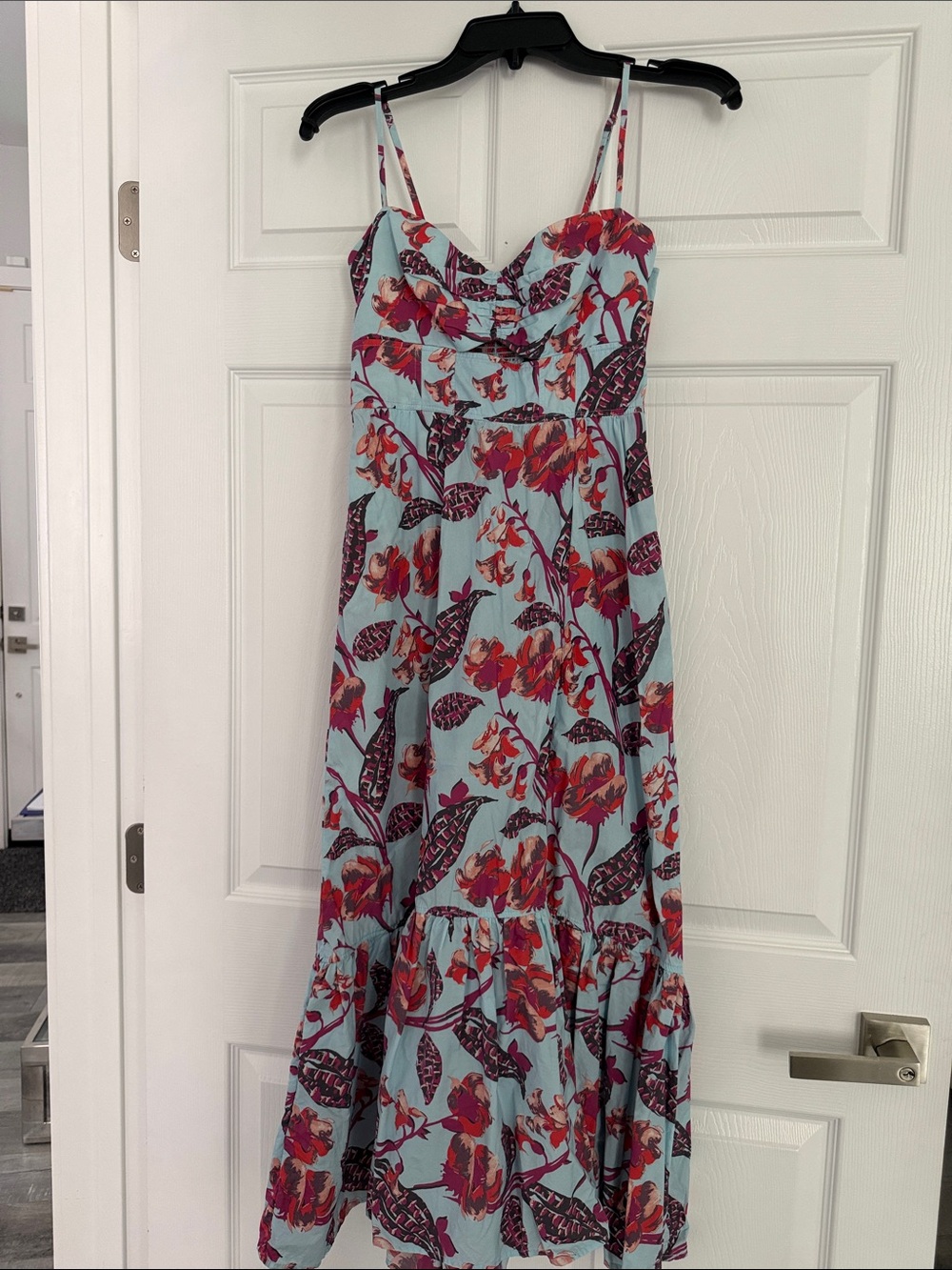 A.L.C. Sky Blue Maxi Dress with Pink and Purple Floral Print